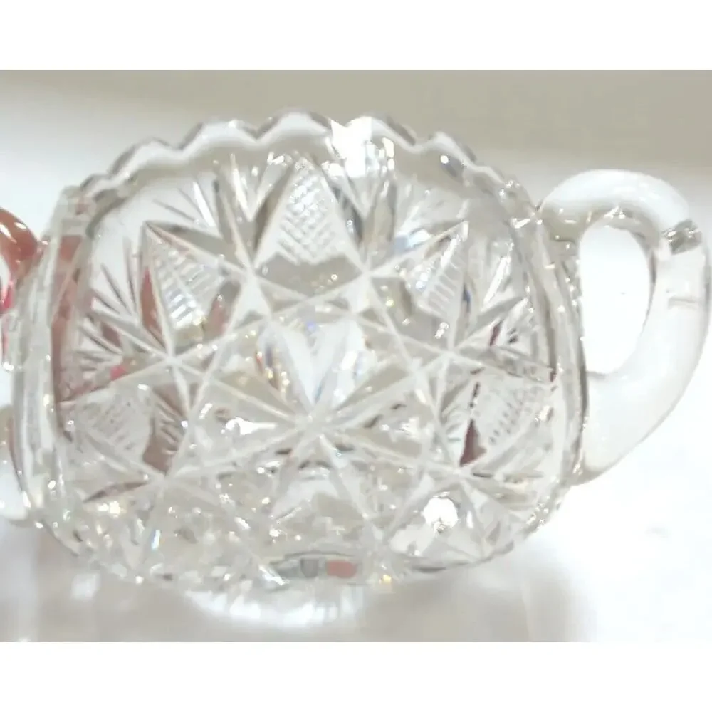 Antique APB Cut Crystal Sugar Bowl, Sawtooth Rim, Two Handles